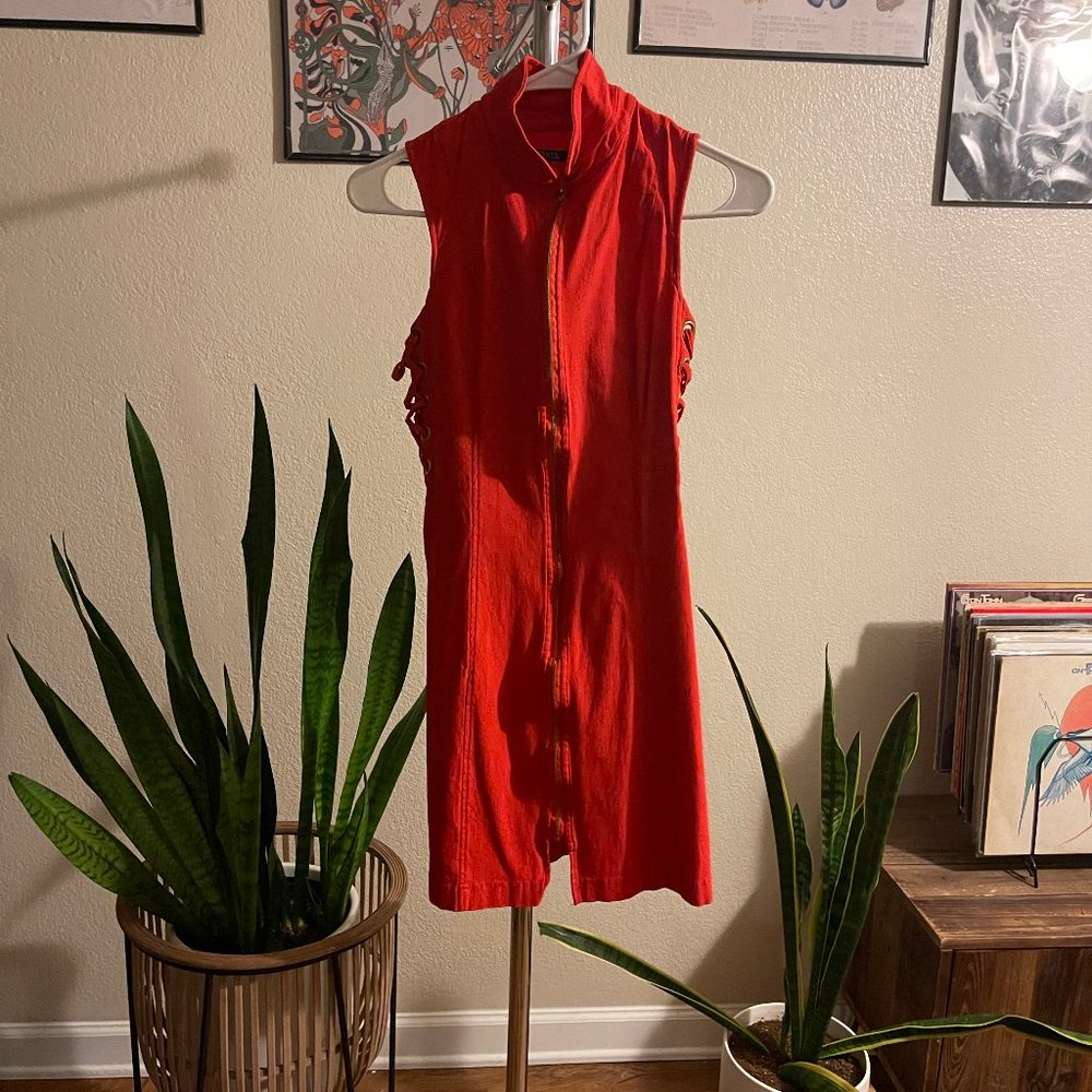 XOXO Red Dress Size S lace and zip up